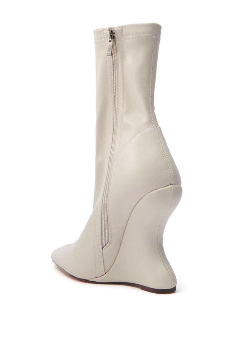 AZALEA WANG ARKETTA BEIGE ABSTRACT WEDGE HEEL BOOTIE