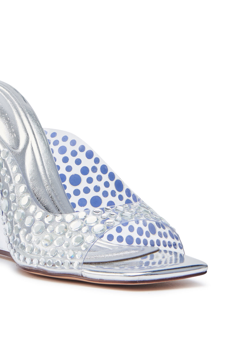 AZALEA WANG WIDYA SILVER RHINESTONE EMBELLISHED PVC WEDGE SANDAL