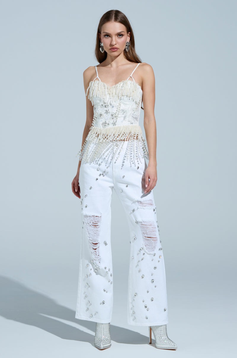 BOLD FRINGE PEARL TOP