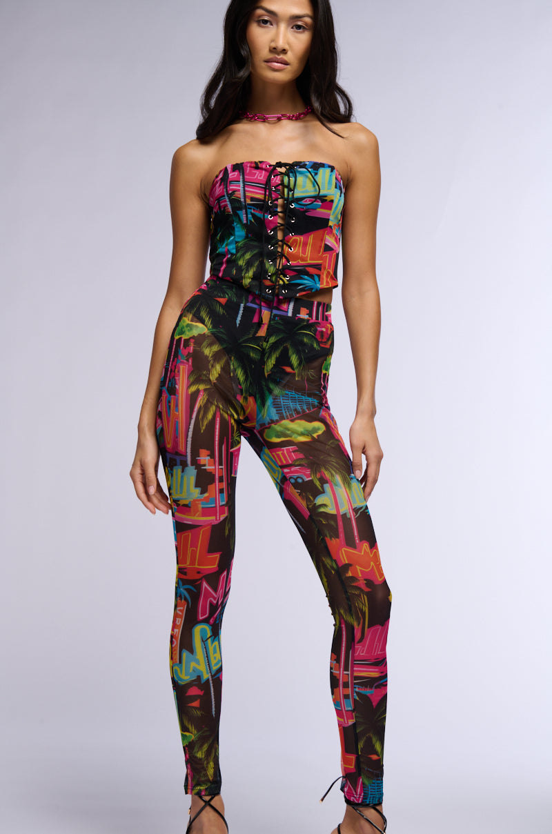 CALIFORNIA LOVE MESH TIE UP CORSET TOP